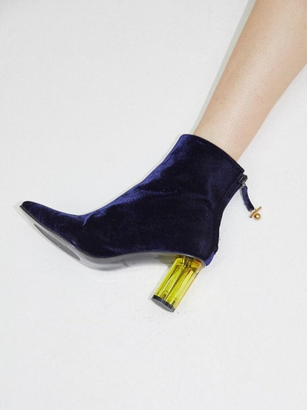 SALONDEJU Blue Velvet Oblique Boots Mod 70s Inspired